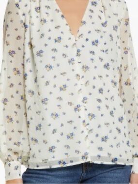 SAMSOE Cream Blouse with Blue and Yellow Floral Print